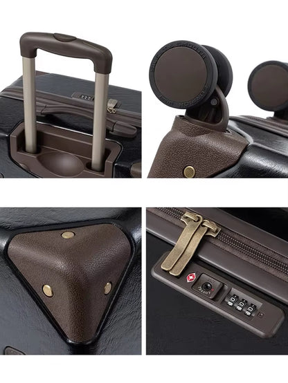 2PCS/SET Vintage PU Leather Travel Luggage,20"24"28 Inch Women Large Capacity Trolley Suitcases on Universal Wheel