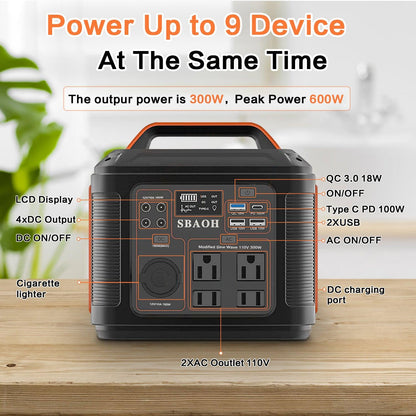 Portable Power Station P302,300W 296Wh Backup Lithium Battery,Solar Generator For Home-1