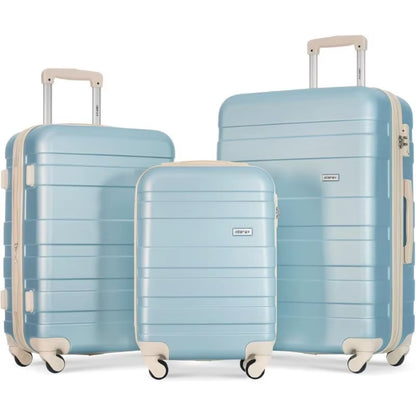 3 Piece Expandable ABS Hardshell Luggage Sets Spinner Wheel Suitcase TSA Lock Suit Case, Grey Green, 20/24/28 Inch