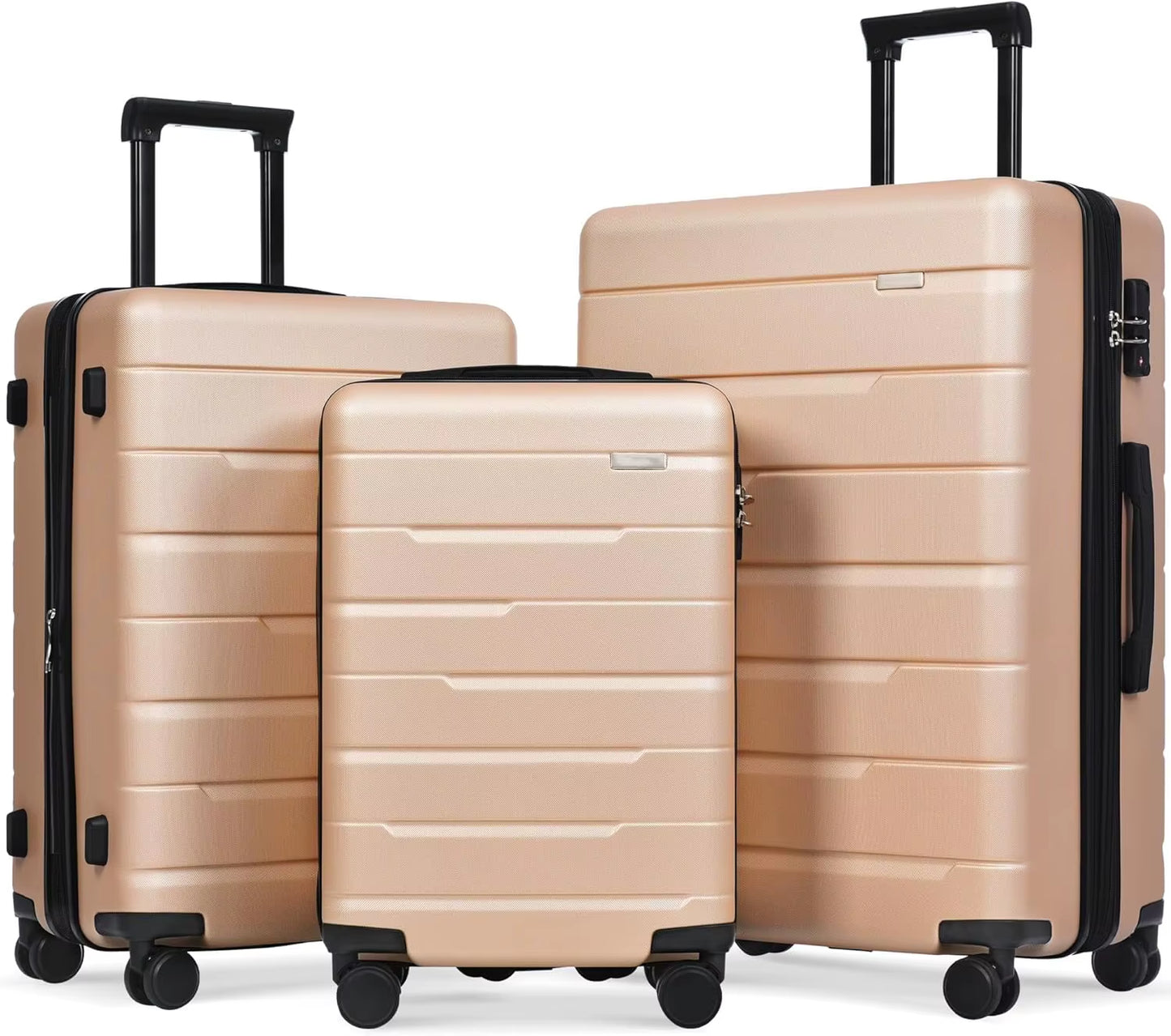 3 Piece Expandable ABS Hardshell Luggage Sets Spinner Wheel Suitcase TSA Lock Suit Case, Grey Green, 20/24/28 Inch