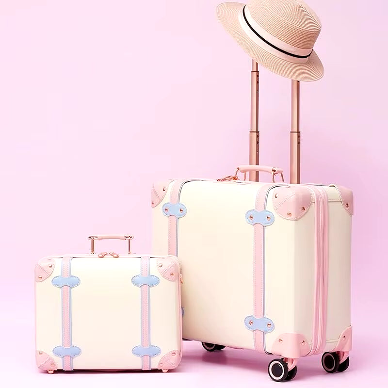 New Fashion PU Leather Travel Bag Rolling Luggage Sets,14"16"18"Inch Women Retro Trolley Suitcase Universal Wheels Boarding Box