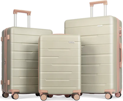 3 Piece Expandable ABS Hardshell Luggage Sets Spinner Wheel Suitcase TSA Lock Suit Case, Grey Green, 20/24/28 Inch