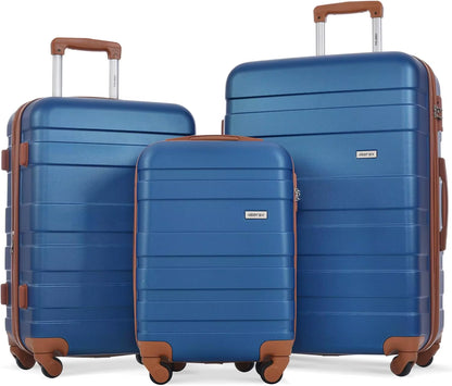 3 Piece Expandable ABS Hardshell Luggage Sets Spinner Wheel Suitcase TSA Lock Suit Case, Grey Green, 20/24/28 Inch