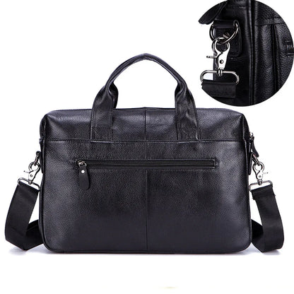 Black Men Genuine Leather Handbags Large Leather 14" Laptop Messenger Bags Business Men'S Travel Bags Shoulder Bags Briefcase