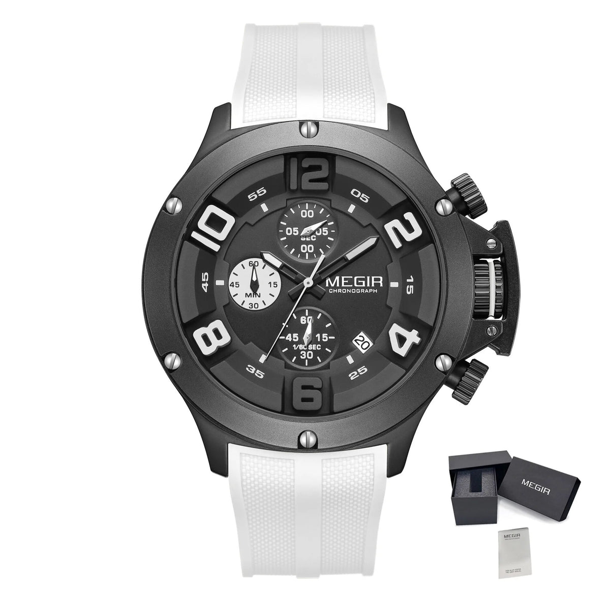 MEGIR Relogio Masculino Luxury Quartz Watch for Men Yellow Silicone Strap Military Sport WristWatch Chronograph with Auto Date 8115
