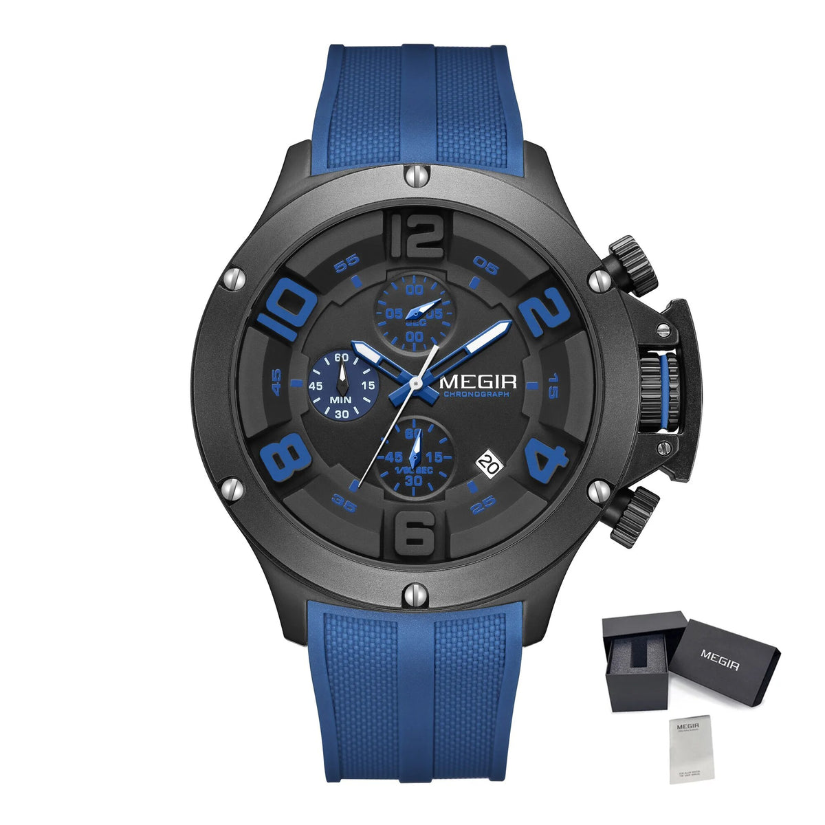 MEGIR Relogio Masculino Luxury Quartz Watch for Men Yellow Silicone Strap Military Sport WristWatch Chronograph with Auto Date 8115