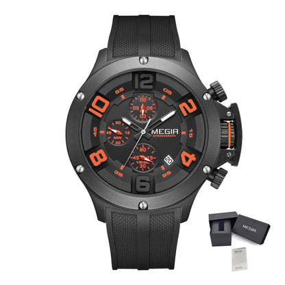 MEGIR Relogio Masculino Luxury Quartz Watch for Men Yellow Silicone Strap Military Sport WristWatch Chronograph with Auto Date 8115