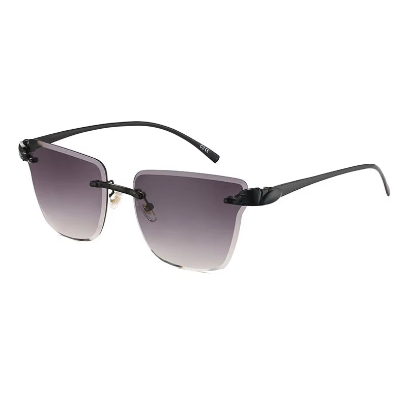 Partagas Fashion Trending Designer Rimless Diamond Cut Lens Leopard Head UV400 Shades Sun Glasses Sunglasses for Women