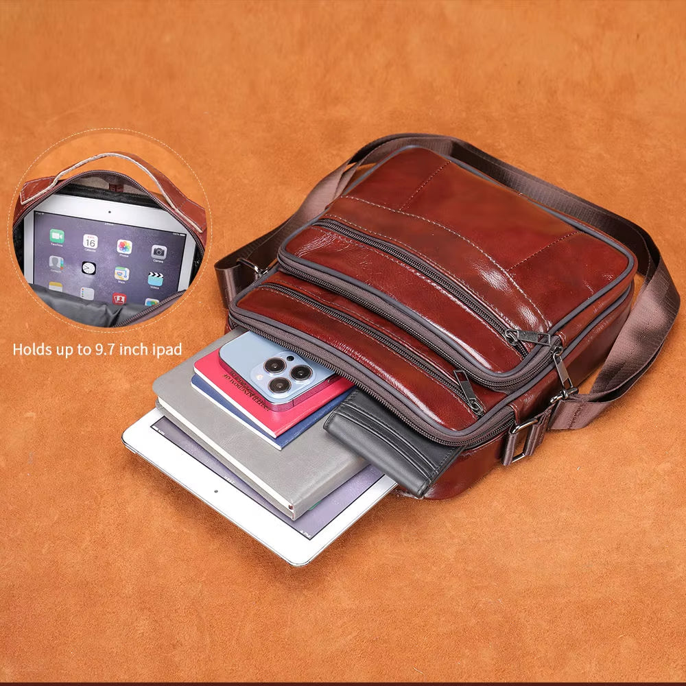 Male Small Leather Side Bag Genuine Leather Men Fashion Crossbody Shoulder Bag Messenger Bags for Men