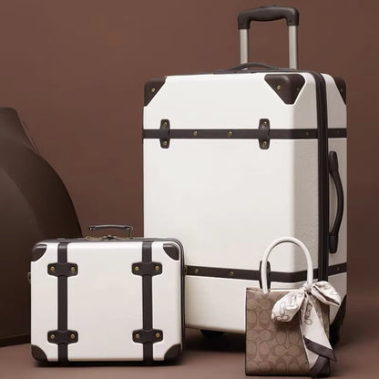 2PCS/SET Vintage PU Leather Travel Luggage,20"24"28 Inch Women Large Capacity Trolley Suitcases on Universal Wheel