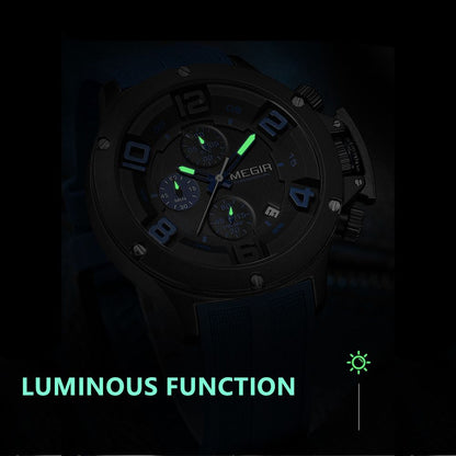 MEGIR Relogio Masculino Luxury Quartz Watch for Men Yellow Silicone Strap Military Sport WristWatch Chronograph with Auto Date 8115
