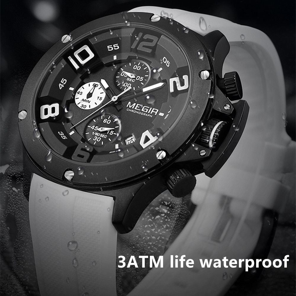 MEGIR Relogio Masculino Luxury Quartz Watch for Men Yellow Silicone Strap Military Sport WristWatch Chronograph with Auto Date 8115