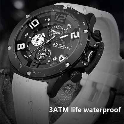 MEGIR Relogio Masculino Luxury Quartz Watch for Men Yellow Silicone Strap Military Sport WristWatch Chronograph with Auto Date 8115