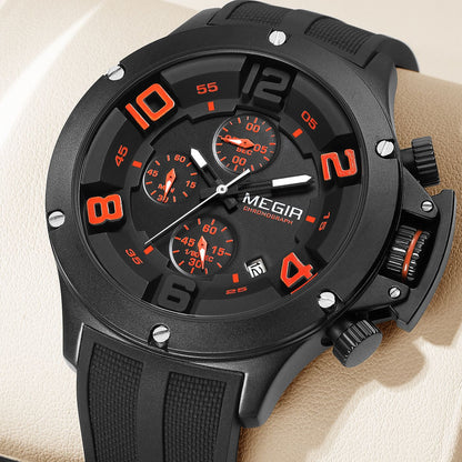 MEGIR Relogio Masculino Luxury Quartz Watch for Men Yellow Silicone Strap Military Sport WristWatch Chronograph with Auto Date 8115