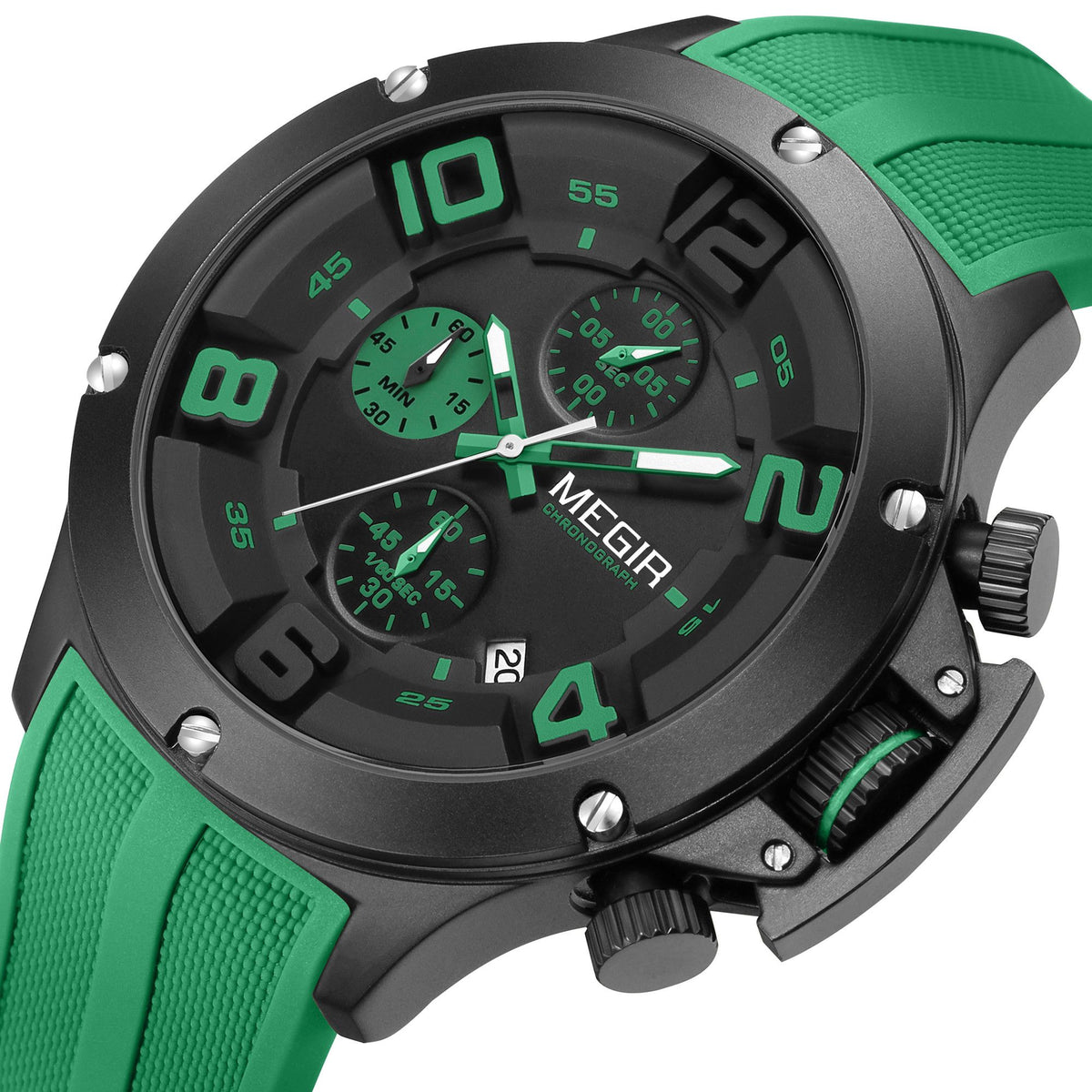 MEGIR Relogio Masculino Luxury Quartz Watch for Men Yellow Silicone Strap Military Sport WristWatch Chronograph with Auto Date 8115