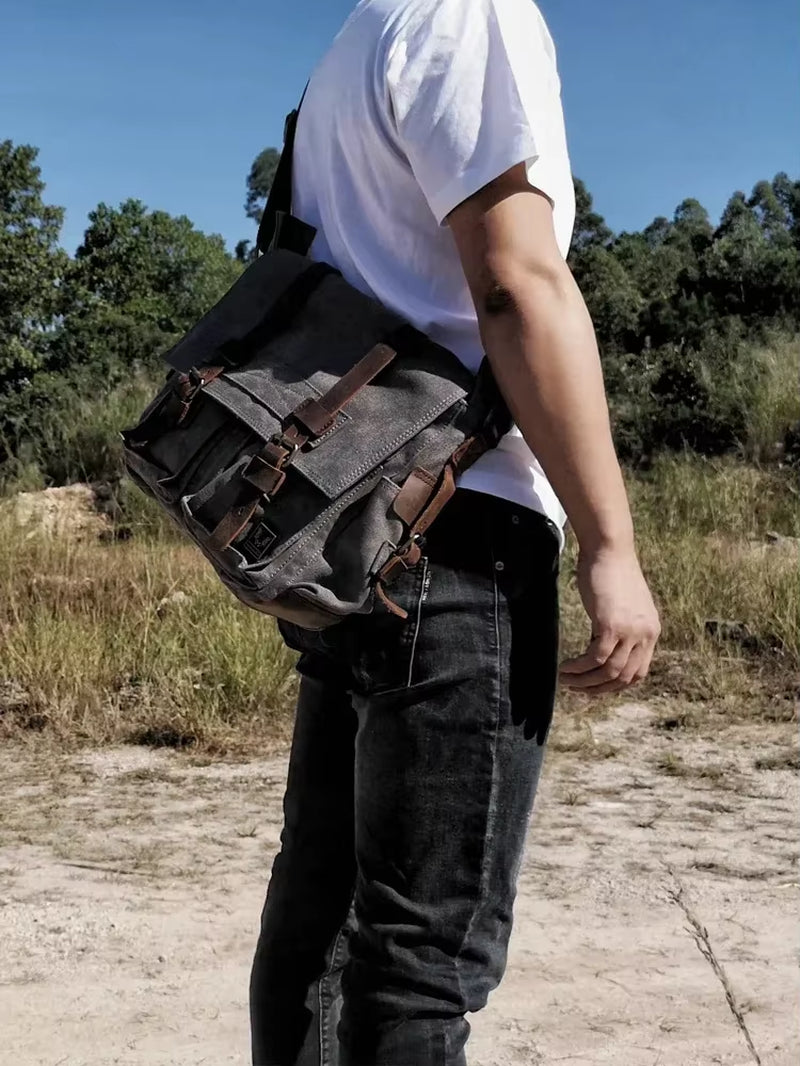 Canvas Leather Men Messenger Bags Big Satchel Shoulder Bags Male Laptop Briefcase Travel Handbag