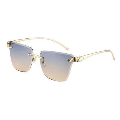 Partagas Fashion Trending Designer Rimless Diamond Cut Lens Leopard Head UV400 Shades Sun Glasses Sunglasses for Women