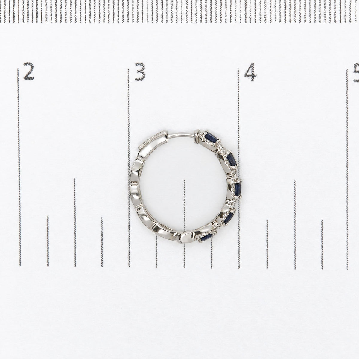 14K White Gold 1/2 Cttw Diamond and Oval Blue Sapphire Halo Hoop Earrings