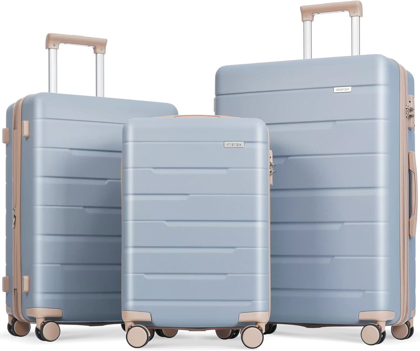 3 Piece Expandable ABS Hardshell Luggage Sets Spinner Wheel Suitcase TSA Lock Suit Case, Grey Green, 20/24/28 Inch