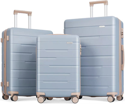 3 Piece Expandable ABS Hardshell Luggage Sets Spinner Wheel Suitcase TSA Lock Suit Case, Grey Green, 20/24/28 Inch
