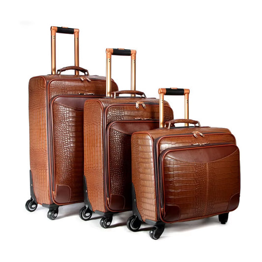 Premium Quality Wholesale Price Leather Made Trolley Bags Set Bulk Quantity Hot Sale Competitive Price Leather Trolley Bags