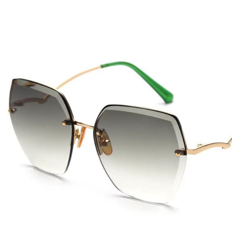 Vintage Rimless Cut Edge Sunglasses Brand Designer Luxury Black Shades Metal Frame Big Gradient Square Sunglasses UV400 Oculos