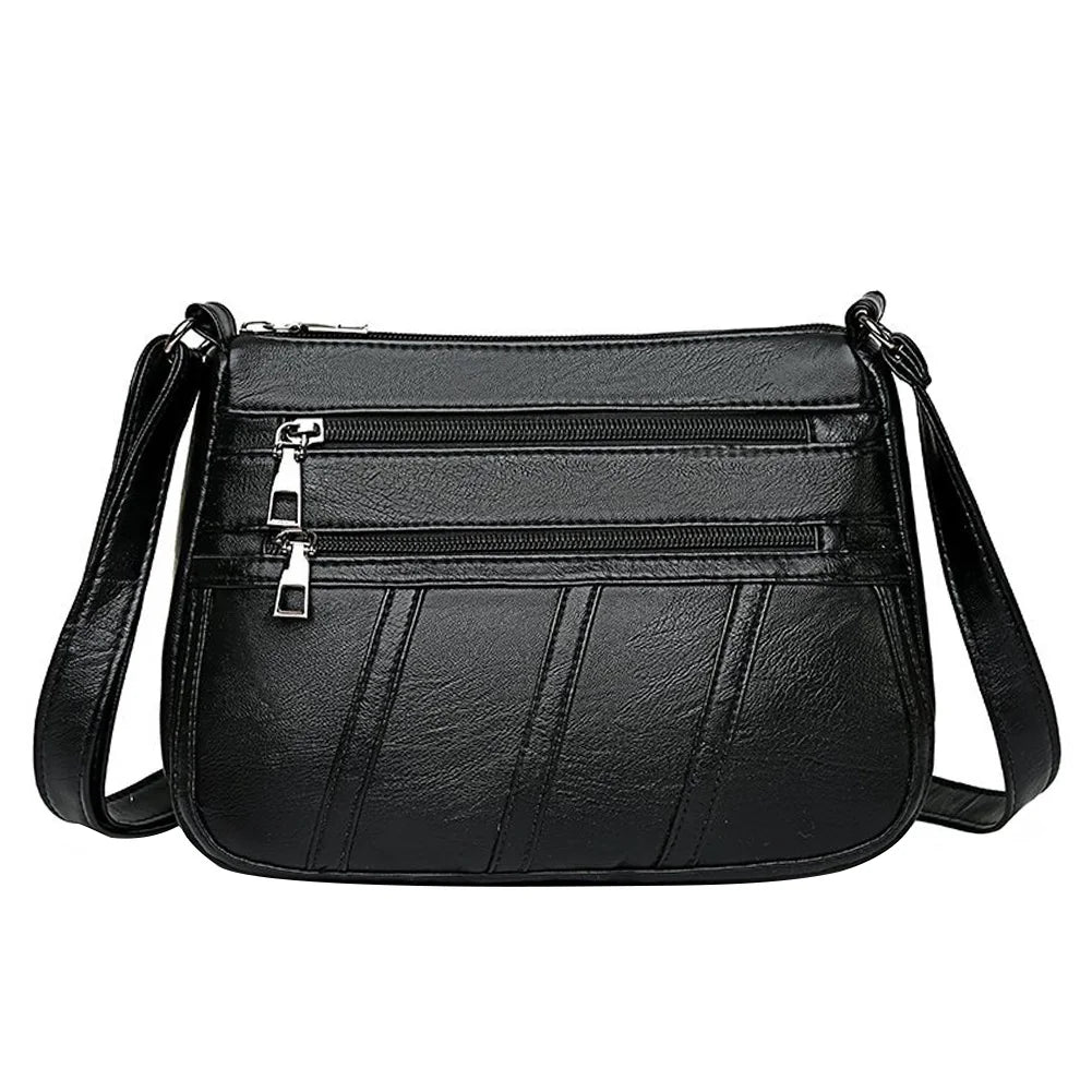 New Casual Bag Women Soft Pu Leather Shoulder Bags High-Quality Multi-Pocket Messenger Bag Black Ladies Business Crossbody Bag