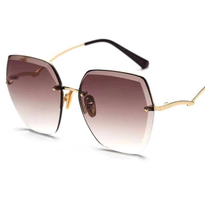 Vintage Rimless Cut Edge Sunglasses Brand Designer Luxury Black Shades Metal Frame Big Gradient Square Sunglasses UV400 Oculos