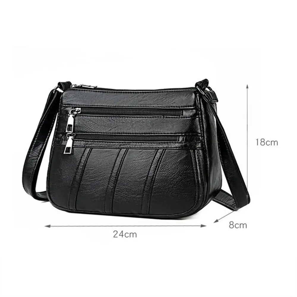 New Casual Bag Women Soft Pu Leather Shoulder Bags High-Quality Multi-Pocket Messenger Bag Black Ladies Business Crossbody Bag
