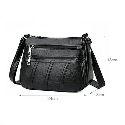 New Casual Bag Women Soft Pu Leather Shoulder Bags High-Quality Multi-Pocket Messenger Bag Black Ladies Business Crossbody Bag