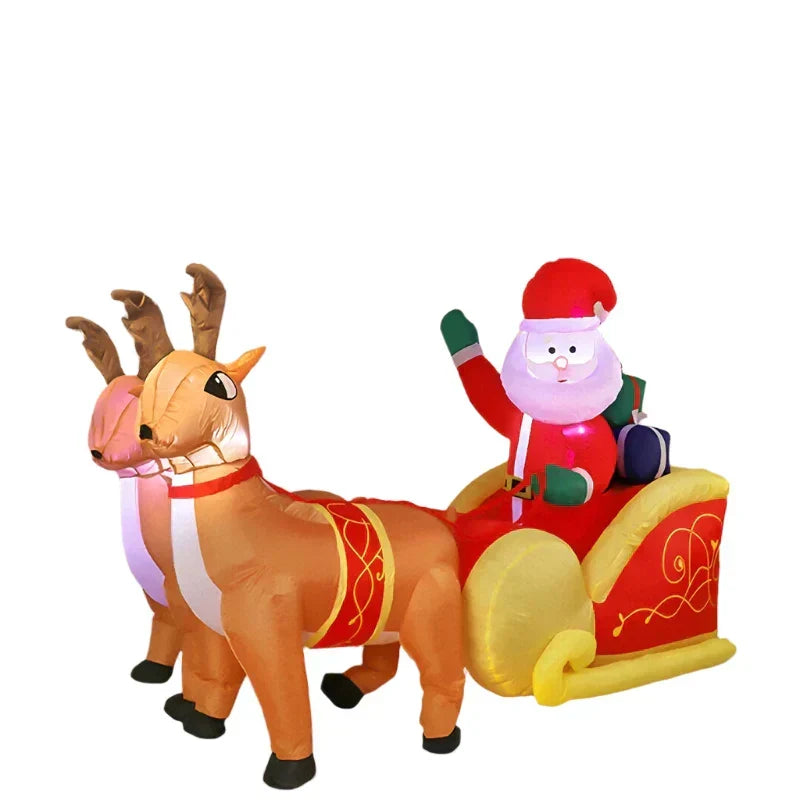 Christmas Santa Reindeer Sleigh Inflatable Led Yard Decor-0