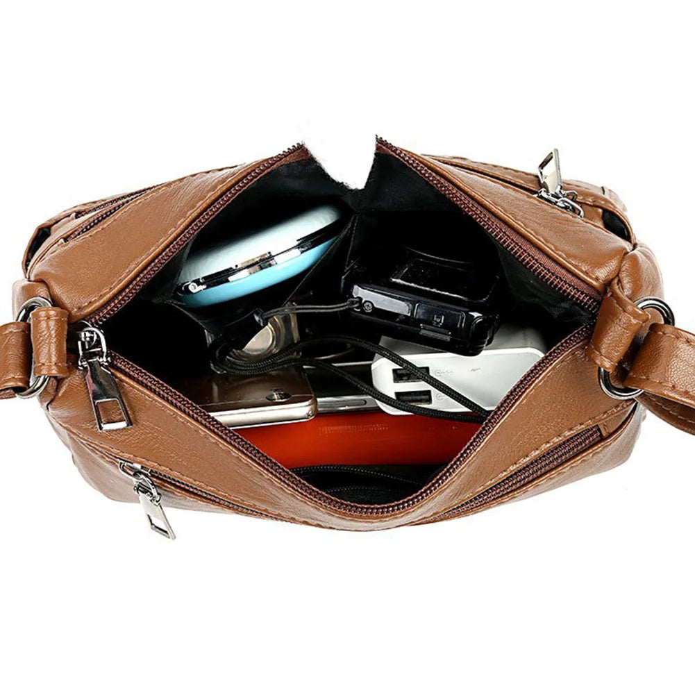 New Casual Bag Women Soft Pu Leather Shoulder Bags High-Quality Multi-Pocket Messenger Bag Black Ladies Business Crossbody Bag