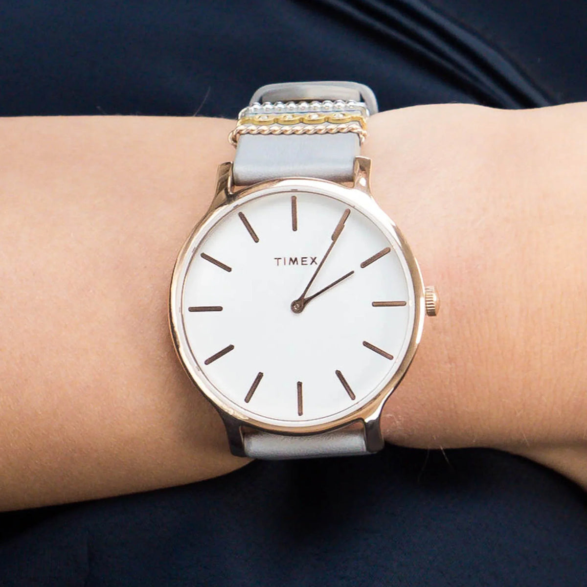 Timex Women's Gray Leather Watch, White Dial | Tw2t45400-4