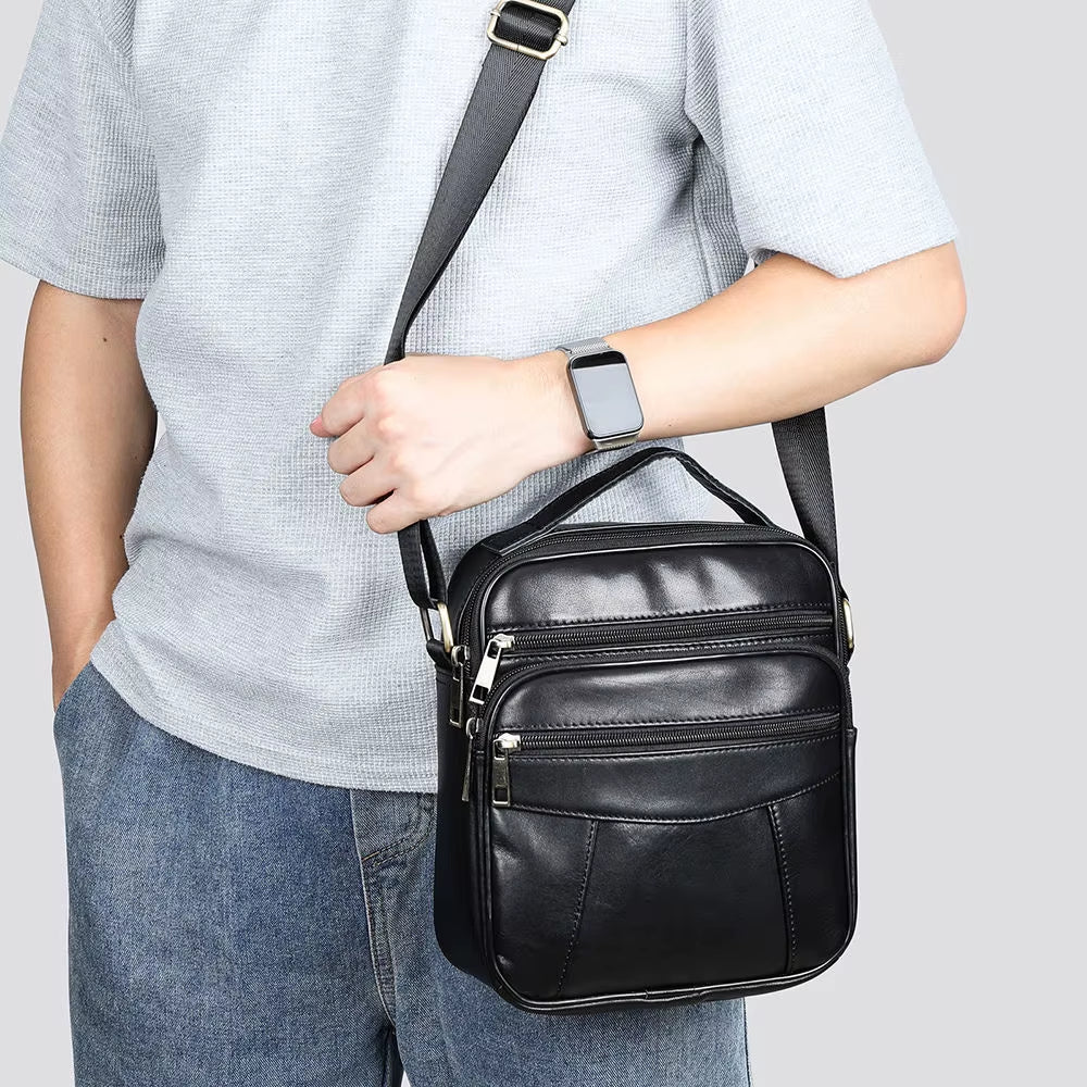 Male Small Leather Side Bag Genuine Leather Men Fashion Crossbody Shoulder Bag Messenger Bags for Men