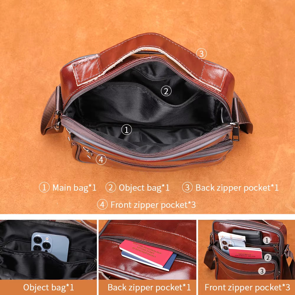Male Small Leather Side Bag Genuine Leather Men Fashion Crossbody Shoulder Bag Messenger Bags for Men