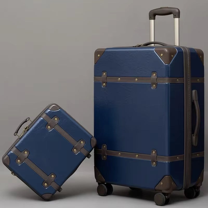 2PCS/SET Vintage PU Leather Travel Luggage,20"24"28 Inch Women Large Capacity Trolley Suitcases on Universal Wheel