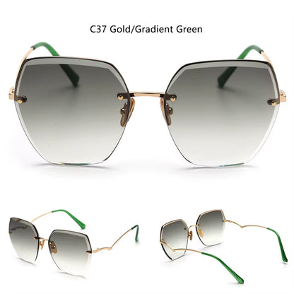 Vintage Rimless Cut Edge Sunglasses Brand Designer Luxury Black Shades Metal Frame Big Gradient Square Sunglasses UV400 Oculos