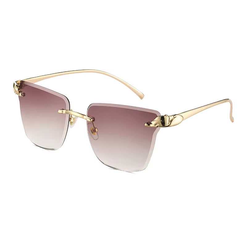 Partagas Fashion Trending Designer Rimless Diamond Cut Lens Leopard Head UV400 Shades Sun Glasses Sunglasses for Women
