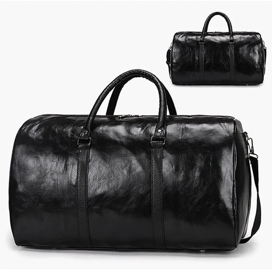 LUOKIR High Quality Men'S Travel Bag Genuine Leather Luxury Luggage Bag Women'S Weekend Duffle Bag Vintage Business Handbag