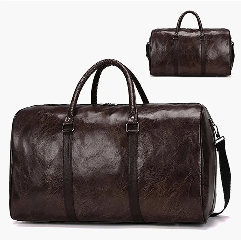 LUOKIR High Quality Men'S Travel Bag Genuine Leather Luxury Luggage Bag Women'S Weekend Duffle Bag Vintage Business Handbag