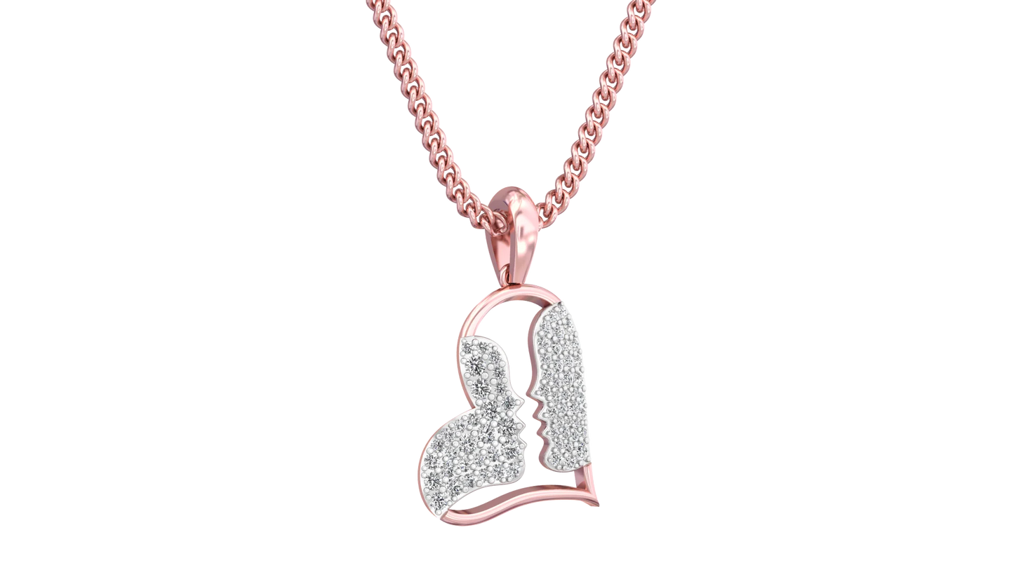 14K Solid Gold Necklace for Women Romantic Couple Pendant with Heart and Cross Diamond Charm Jewelry Gift Idea