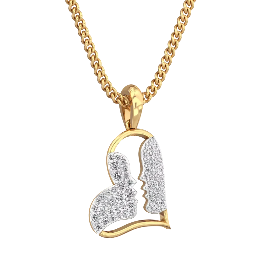 14K Solid Gold Necklace for Women Romantic Couple Pendant with Heart and Cross Diamond Charm Jewelry Gift Idea