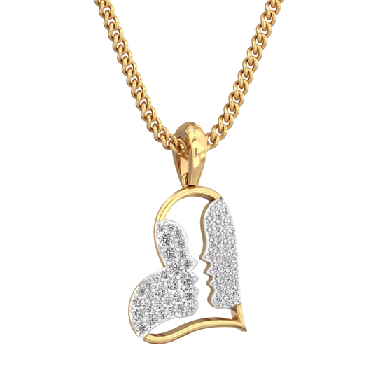 14K Solid Gold Necklace for Women Romantic Couple Pendant with Heart and Cross Diamond Charm Jewelry Gift Idea