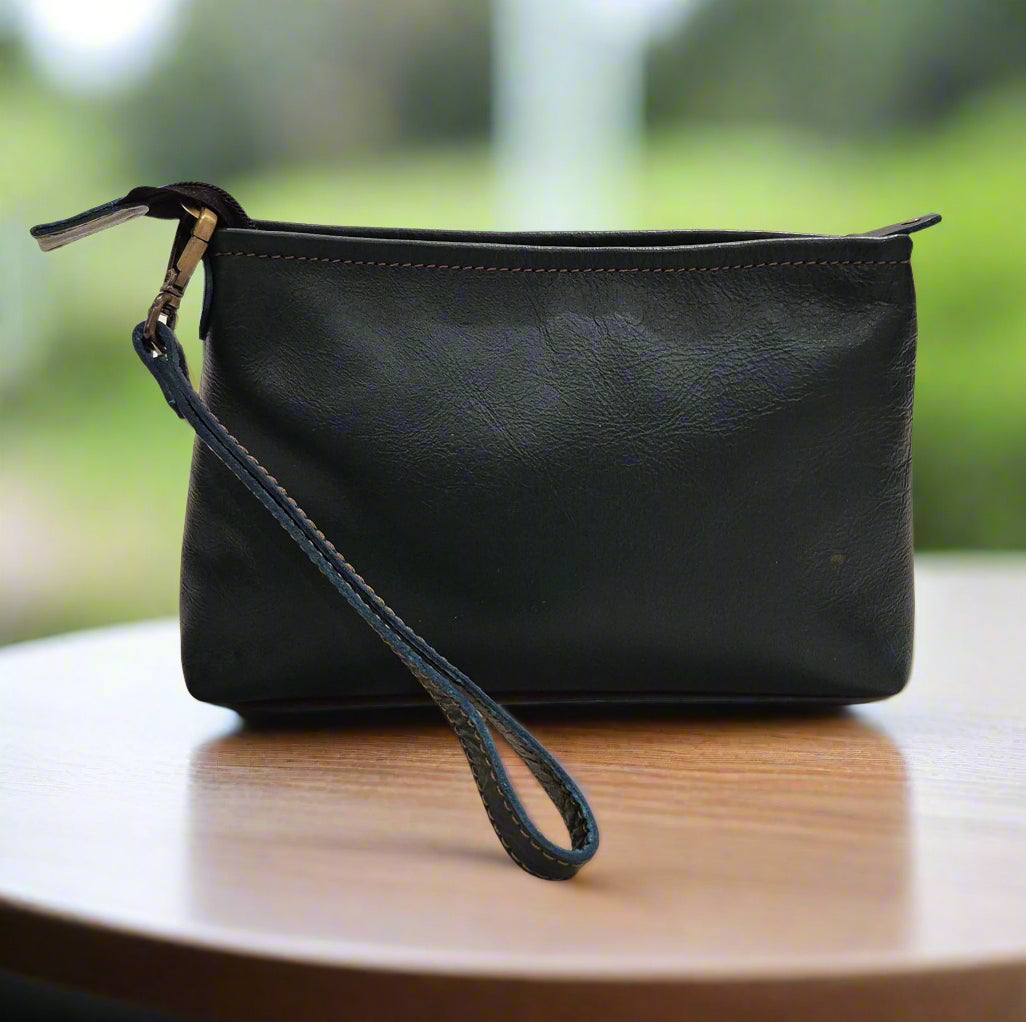 Leather Makeup Pouch, Black-0