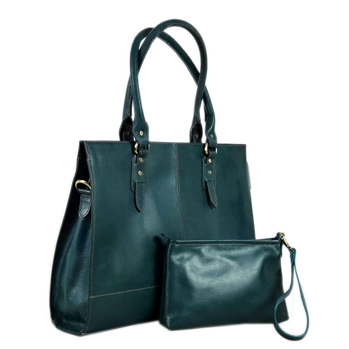 The Signature 17" Leather Laptop Bag, Bottle Green