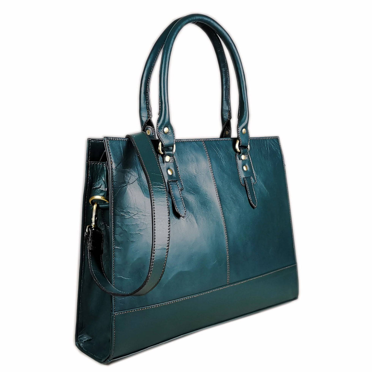 The Signature 17" Leather Laptop Bag, Bottle Green