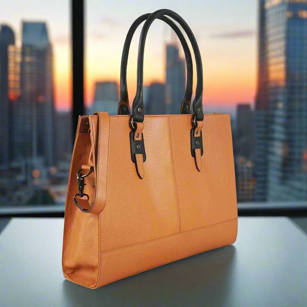The Signature 17" Leather Laptop Bag, Glazed Tan