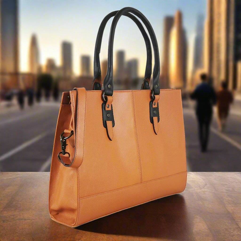 The Signature 17" Leather Laptop Bag, Glazed Tan