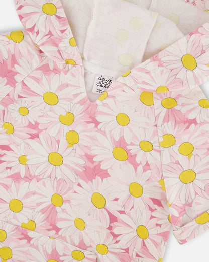 French Terry Hooded Dress Pink Printed Daisies-3