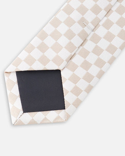 Neck Tie White And Sand Check-1